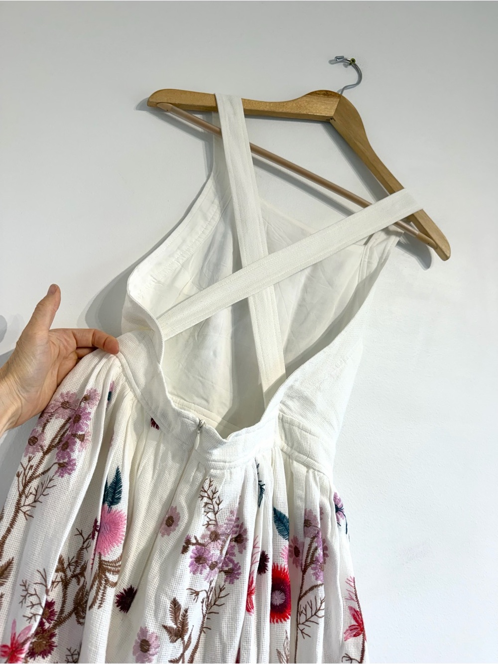 Anthropologie Eularia Maxi Dress embroidered floral pinafore style woven - Picture 13 of 16